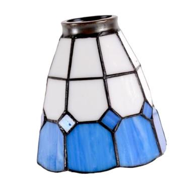 Imagem de IEUDNS Abajur de vidro para teto, abajur para luminária suspensa E27, substituição de lâmpada, gaiola de proteção, capa de lustre para bar, sala de jantar, Branco Azul