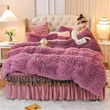 Imagem de 4 Peças Ultra Macio & Aconchegante Conjunto De Cama De Lã Fofa Conjunto De Conforto De Pele Falsa Dupla Com 2 Fronhas Inclui Saia De Cama Colcha Lençol Com Babados De Renda Fec, 5, 1.8m bed