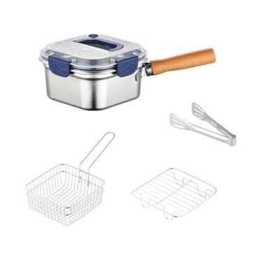 Imagem de Bothyi Mini Fritadeira de aço Inoxidável para Caldo de Peixe, Frigideira Quadrada Multiuso para Camping com Cesta, Tampa Azul