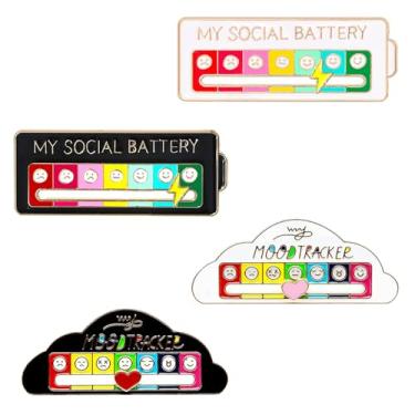 Imagem de 4 peças My Social Battery Pin 7 Moods Color Slider Pin Funny Cute Expression Pins para introvertidos humor interativo esmalte pinos 7 dias para mochilas chapéu bolsas