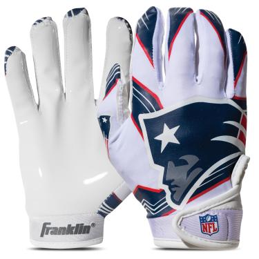 Imagem de Franklin Sports Luvas receptoras de futebol americano da NFL New England Patriots – Luvas receptoras para crianças – logotipos da equipe NFL e palma de silicone – Par juvenil P/PP