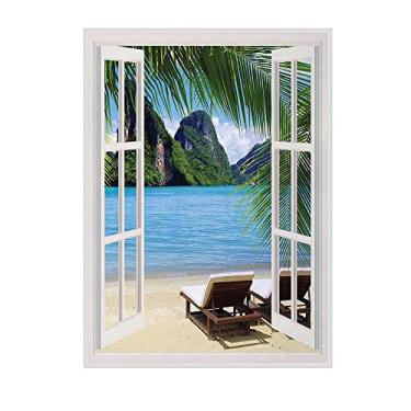 Imagem de Cobertor náutico, praia oceânica, espreguiçadeiras, varanda, imagem de verão, ilha tropical, para quarto, sofá, sala de estar, cadeira, animais de estimação, ao ar livre, 152 x 228 cm, azul, verde e
