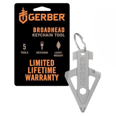 Imagem de Gerber Chaveiro Gear Broadhead multiferramenta 5 em 1, clipes no bolso ou chaveiro com abridor de garrafa, chave de cabeça chata, abridor de pacote, chave cruzada e soquete de 0,6 cm, equipamento EDC