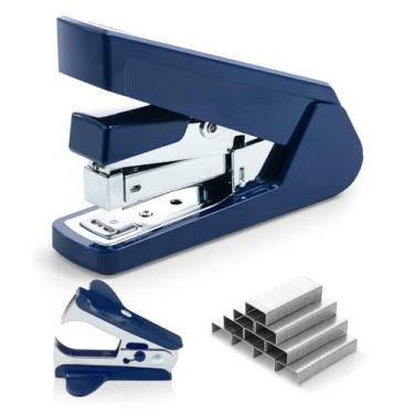 Imagem de M&G Grampeador sem esforço com capacidade para 50 folhas, grampeador de mesa resistente, inclui 1000 grampos e removedor, grampeadores portáteis para casa e escritório (azul)