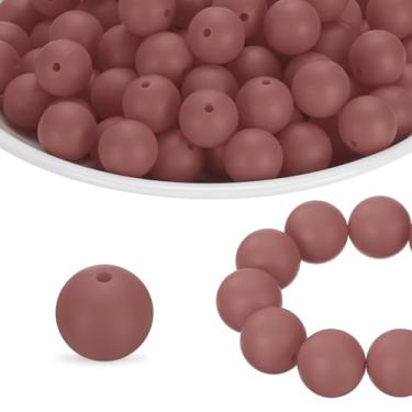 Imagem de HARFINGTON 65 peças de contas de silicone 15 mm contas focais redondas de borracha a granel para canetas, chaveiro, pulseira, colar, artesanato, faça você mesmo, marrom