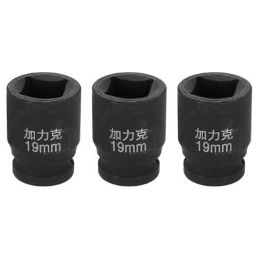 Imagem de HARFINGTON 3 peças soquete quadrado de 4 pontos 1/5.1 cm Drive 19 mm soquete de impacto quadrado métrico CR-V Blackening luva de roda padrão ferramenta de manga pneumática para reparo de automóveis