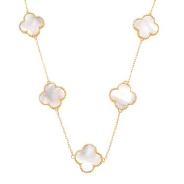 Imagem de Colar Corrente Feminina Trevo Virginia Branco Em Aço Banhado A Ouro