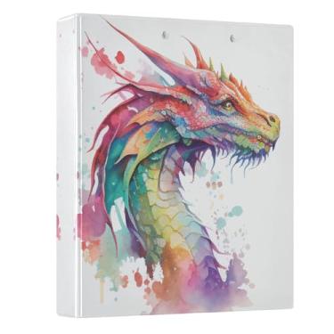 Imagem de Fichário com 3 anéis em aquarela dragão 3,8 cm fichário redondo com 200 folhas para crianças, material escolar, mulheres e homens, escritório, 1 pacote