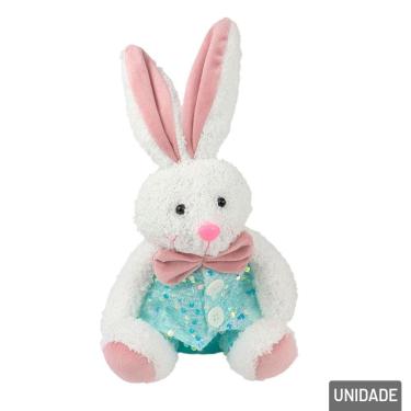 Imagem de Coelho de Pelúcia Páscoa 32cm Sentado Decorado - Tudo em Caixa