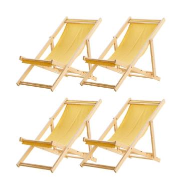 Imagem de Kit 4 Espreguiçadeiras Preguiçosa Dobrável sem Braço Madeira Maciça com Tecido Colorido