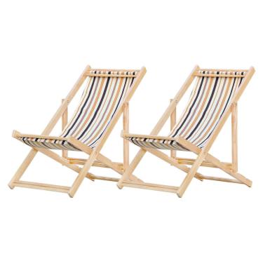 Imagem de Kit 2 Espreguiçadeiras Preguiçosa Dobrável sem Braço Madeira Maciça com Tecido Colorido