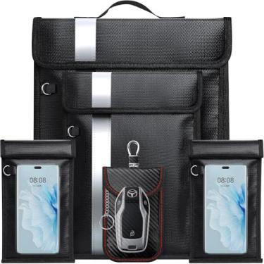 Imagem de Coorattyes Bolsas Faraday, pacote com 5 bolsas Faraday para telefones, bolsa Emp para bloqueio de sinal RFID, bolsas Faraday à prova de emp com alça, bolsa Faraday à prova de fogo e à prova d'água