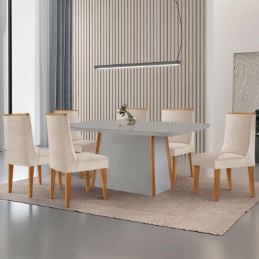 Imagem de Mesa de Jantar Diane 180cm Tampo MDF Vidro com 6 Cadeiras Lisboa Moderna Mobília