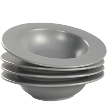 Imagem de jinsongdafa Tigela de sopa, tigela de salada branca, conjunto de 4, tigela larga de porcelana em relevo, 335 g, pode ir ao micro-ondas e à máquina de lavar louça, melhor para gourmets e restaurantes