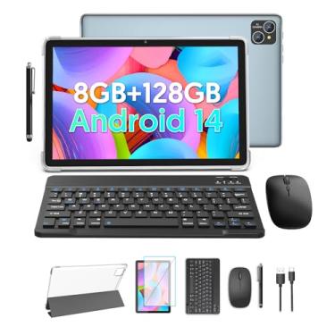 Imagem de BAKEN Tablet Android 14 2024, tablet PC Octa-Core de 10 polegadas, 8 GB de RAM + 128 GB de ROM, expansão de 1 TB, bateria grande de 8000 mAh, GMS, tablet 2 em 1 com teclado, mouse, caneta, capa