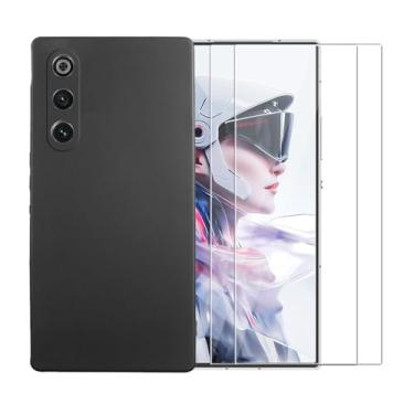 Imagem de WDMYLFTW Capa para ZTE Nubia RedMagic 10 Air + [2 unidades] Película protetora de tela de vidro temperado - Capa protetora de TPU (preta)