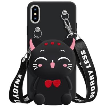 Imagem de SGVAHY Capa carteira para iPhone X/iPhone Xs capa fofa para iPhone com alça de cordão bolsa de moedas capa de telefone engraçada Kawaii silicone macio à prova de choque capa para iPhone X/XS para