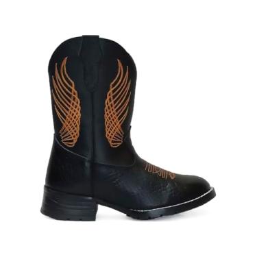 Imagem de Bota Texana Infantil Unissex em Couro Legítimo Preto Country Rodeio Boiadeira Peão Kapell (27)