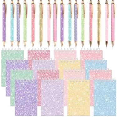 Imagem de Sherr Conjunto de 32 canetas com glitter e mini cadernos - canetas esferográficas coloridas com blocos de notas espirais para crianças, material escolar, diário e presentes de volta às aulas (cor