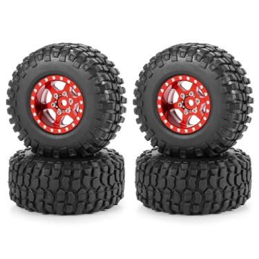 Imagem de MORLORDY 4Pcs CNC Aluminum 1.0" Wheels & 54mm Tires Set for 1/24 RC Crawlers Axial SCX24 Gladiator Deadbolt Bronco C10 JLU Upgrade Parts (Red)