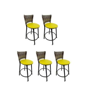 Imagem de Kit 5 banqueta baixa junco cozinha gourmet bancada americana - FortMix