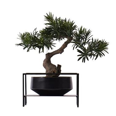 Imagem de Plantas artificiais, bonsai artificial, decoração de plantas falsas, plantas artificiais de casa em vaso, pinheiro, bonsai com vasos de cerâmica, bonsai artificial