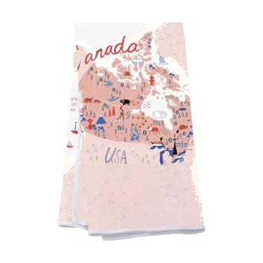 Imagem de VAMSII Lembrança de viagem ao Canadá mapa canadense marcos toalha de cozinha presentes de lua de mel Canadá presentes de viagem Canadá (USCanadaMapTowel)