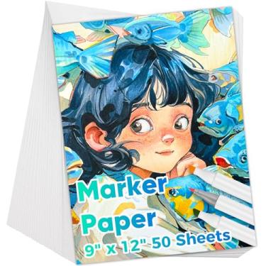 Imagem de Papel marcador 23 x 30 cm, 50 folhas de papel marcador de álcool de 33 kg/120 g/m², papel de desenho solto para colorir para pintura suave, materiais de arte para crianças e adultos, caderno de