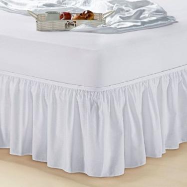 Imagem de Saia Cama Box Branca Com Babado Tamanho Queen Microfibra