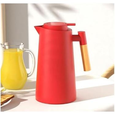 Imagem de Garrafa Térmica Jarra Inox Café Chá 1 Litro, Cabo Madeira (Vermelho)
