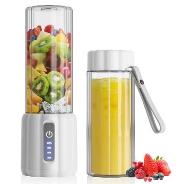 Imagem de COKUNST Liquidificador portátil, pequena máquina de smoothie e shake com tela de LED, liquidificador pessoal de 500 ml com 6 lâminas, misturador de suco recarregável USB C com tampa extra para viagens