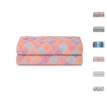 Imagem de Lençol 100% Algodão S/Elástico Avulso Estampado com Viés Malha Penteada Fio 30/1 (Est. Salmão, Casal)