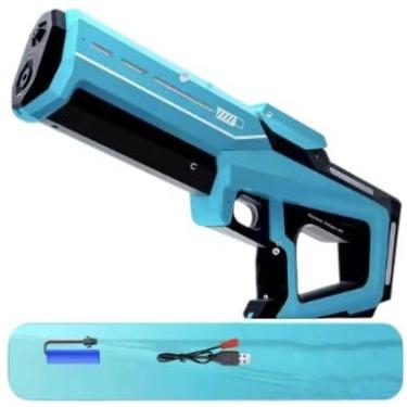 Imagem de Lançador Arminha de Água Elétrico via USB, Pistola de água com Alcance Máx 10 Metros, Bateria Recarregável (Azul)