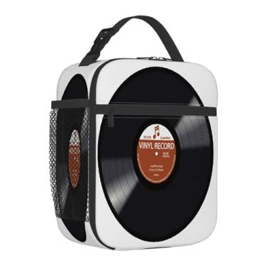 Imagem de GzLeyigou Lancheira térmica retrô de música CD térmica Bento Sacola térmica portátil com isolamento térmico para meninas, meninos, escola, mulheres, homens, praia, piquenique, viagem