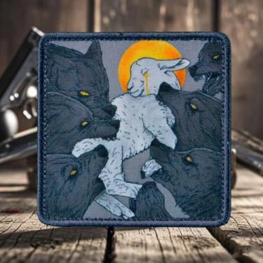 Imagem de Patch de ovelha e lobo – Remendos engraçados de meme de cordeiro, remendo de moral tático militar com fecho de , adesivos para mochilas, uniformes militares, jeans, jaquetas, coletes, chapéus e mais