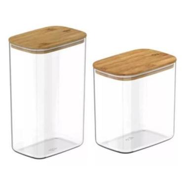 Imagem de Kit 2 Potes Herméticos De Bambu Retangular 2,3L E 1,5L - OU