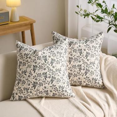 Imagem de HomGoodz Capas de almofadas florais para sofá 50 x 50 cm, capas de almofada quadradas para sofá, sofá, sala de estar, sala de estar, decoração de casa, flores decorativas, conjunto de 2, cinza escuro