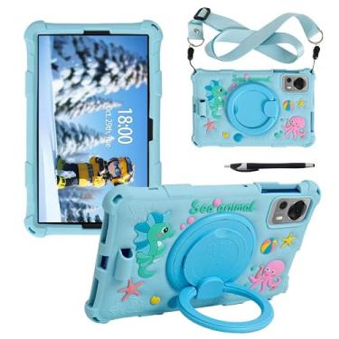 Imagem de Capa para tablet ALLDOCUBE iPlay 50 Mini/60 Mini/DOOGEE T20 Mini/TCL/Samsung Galaxy Tab A 21.3 cm capa de silicone macio antiestresse com suporte giratório/suporte para lápis/alça de ombro/caneta