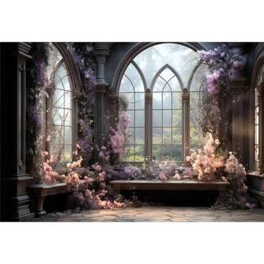 Imagem de Yeele 2,1 x 1,5 m Castelo de princesa floral cenário interior romântico rosa janela elegante casa fotografia fundo para casamento, chá de panela, decoração de aniversário, menina noiva retrato foto