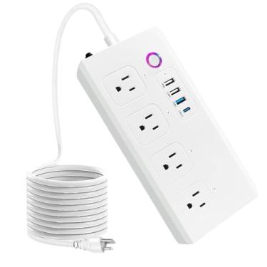 Imagem de UseeLink Tira de tomada inteligente, protetor contra sobretensão WiFi compatível com Alexa Google Home, tomadas inteligentes com 4 portas de carregamento USB 4, extensor multi-plugue para casa