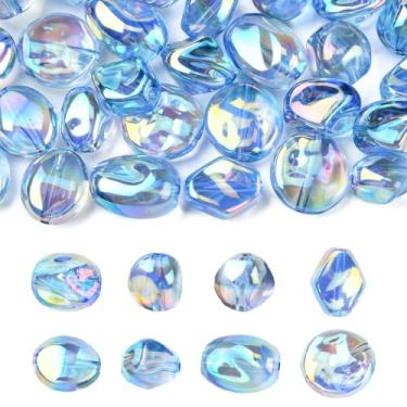 Imagem de UR URLIFEHALL 40 peças, 8 estilos, contas de acrílico galvanizadas azuis, contas irregulares transparentes para fazer joias, pulseiras, colares, chaveiros, artesanato