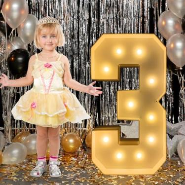 Imagem de Número iluminado para letreiro de 6 m, números de letreiro de 6 metros de altura, placa de LED grande para festas, decorações de aniversário, formatura, formatura, chá de bebê (número 3)