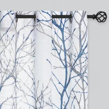 Imagem de Cortinas FMFUNCTEX Linho Semi Transparente Azul Branco 137cmx137cm