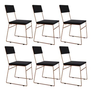 Imagem de Kit 6 Cadeiras de Jantar Málaga Assento Veludo Preto Base Cobre