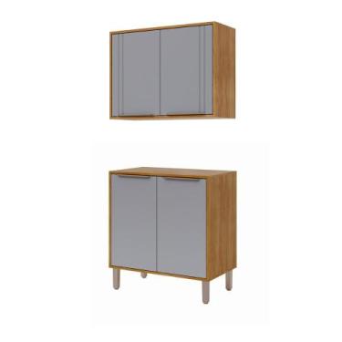 Imagem de Balcão com Aéreo Aurea 80 cm com 4 Portas - Loja DoceLar, Cinamomo/Pla