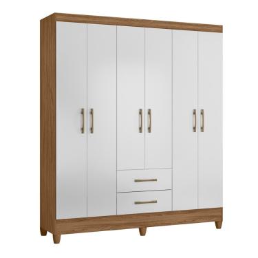 Imagem de Guarda Roupa Roupeiro Panamá 6 Portas 2 Gavetas Produzido em Material Mdp Moval - Naturale/Branco
