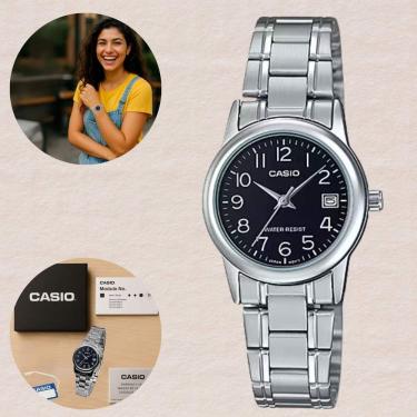 Imagem de Casio LTP-V002D Relógio Feminino Pequeno Casual Resistência Água 3ATM em Aço Inoxidável...