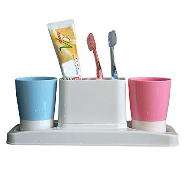 Imagem de Suporte organizador de pasta de dentes de banheiro conjunto de rack de armazenamento de plástico (2 xícaras)