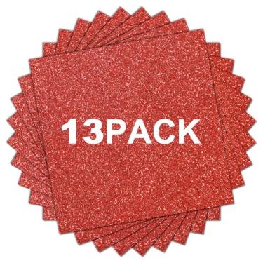 Imagem de HTVRONT Pacote De Vinil Transferência Térmica Htv Com Glitter Vermelho: 13 Unidades 30,5 Cm X 25,4 Para Passar A Ferro Em Camisetas, Cricut, Silhouette Cameo Ou Máquina Prensa
