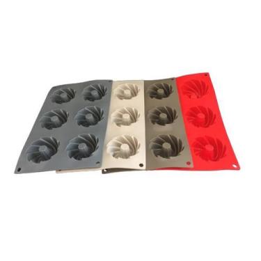 Imagem de Forma Mini Bolo Cupcake Espiral Silicone CR 6 Cavidades Kit com 4 - AJ